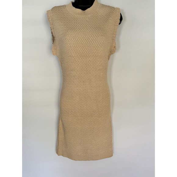NWT Endless Rose Cream Textured Knit Crochet Bodycon Mini Dress Size L Tie Back - Picture 1 of 9